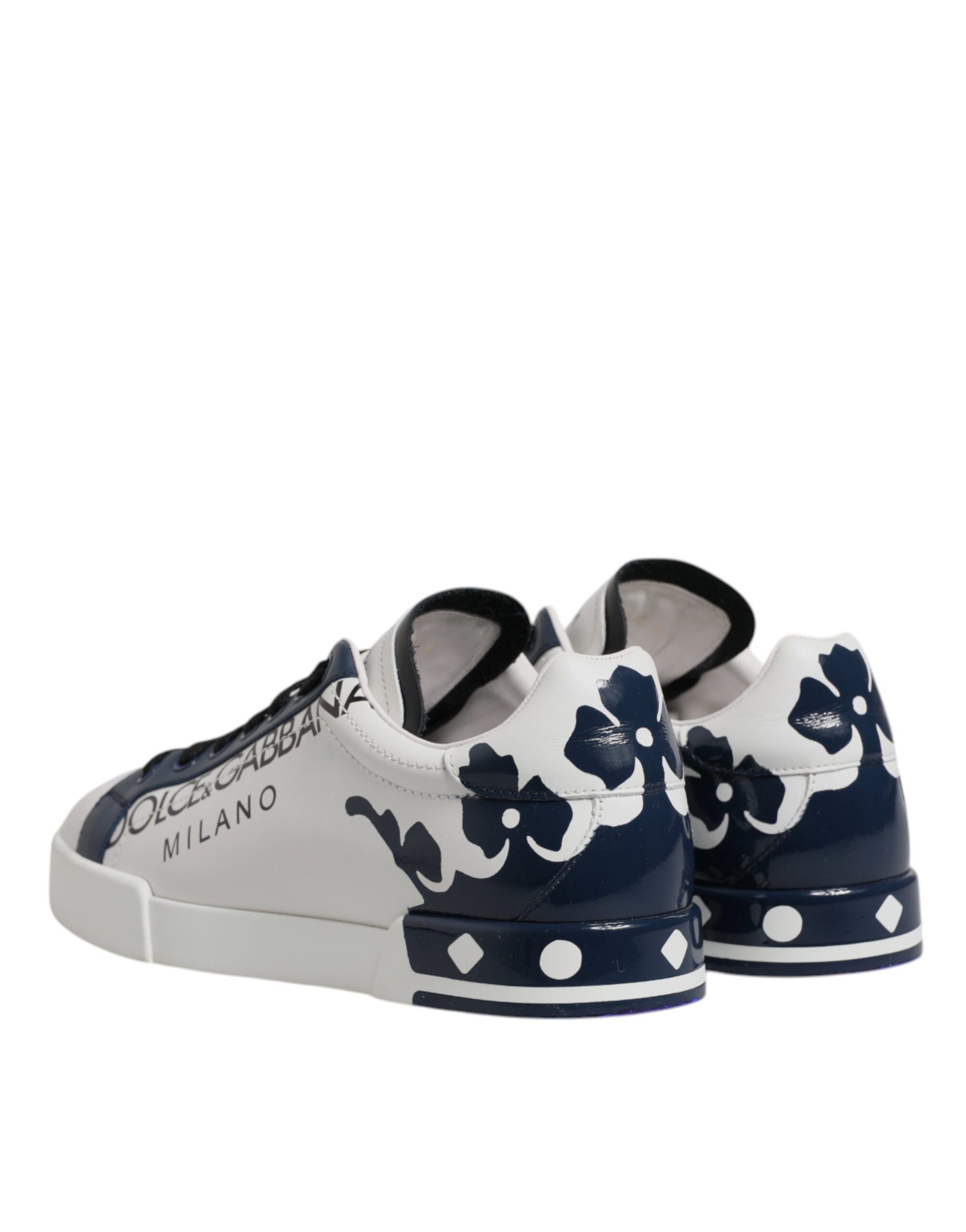 Dolce & Gabbana White & Blue Crown Low Top Sneakers for Men