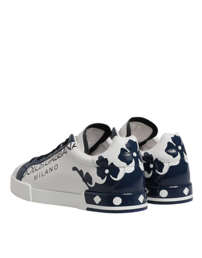 Dolce & Gabbana White & Blue Crown Low Top Sneakers for Men