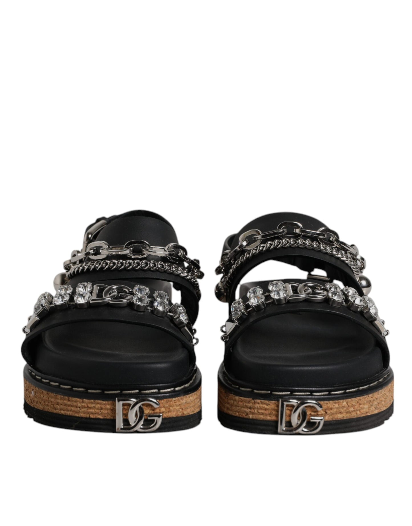 Dolce & Gabbana Black Crystal Embellished Strap Sandal Shoes