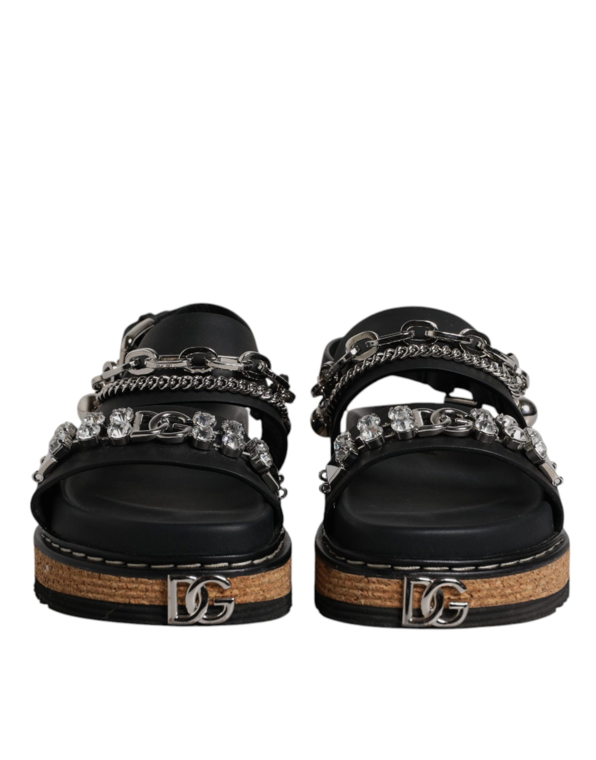 Dolce & Gabbana Black Crystal Embellished Strap Sandal Shoes