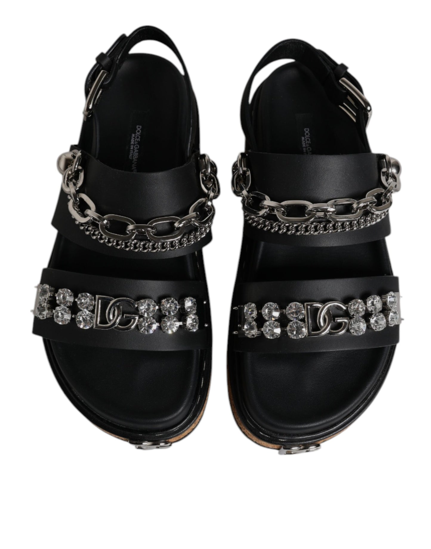 Dolce & Gabbana Black Crystal Embellished Strap Sandal Shoes