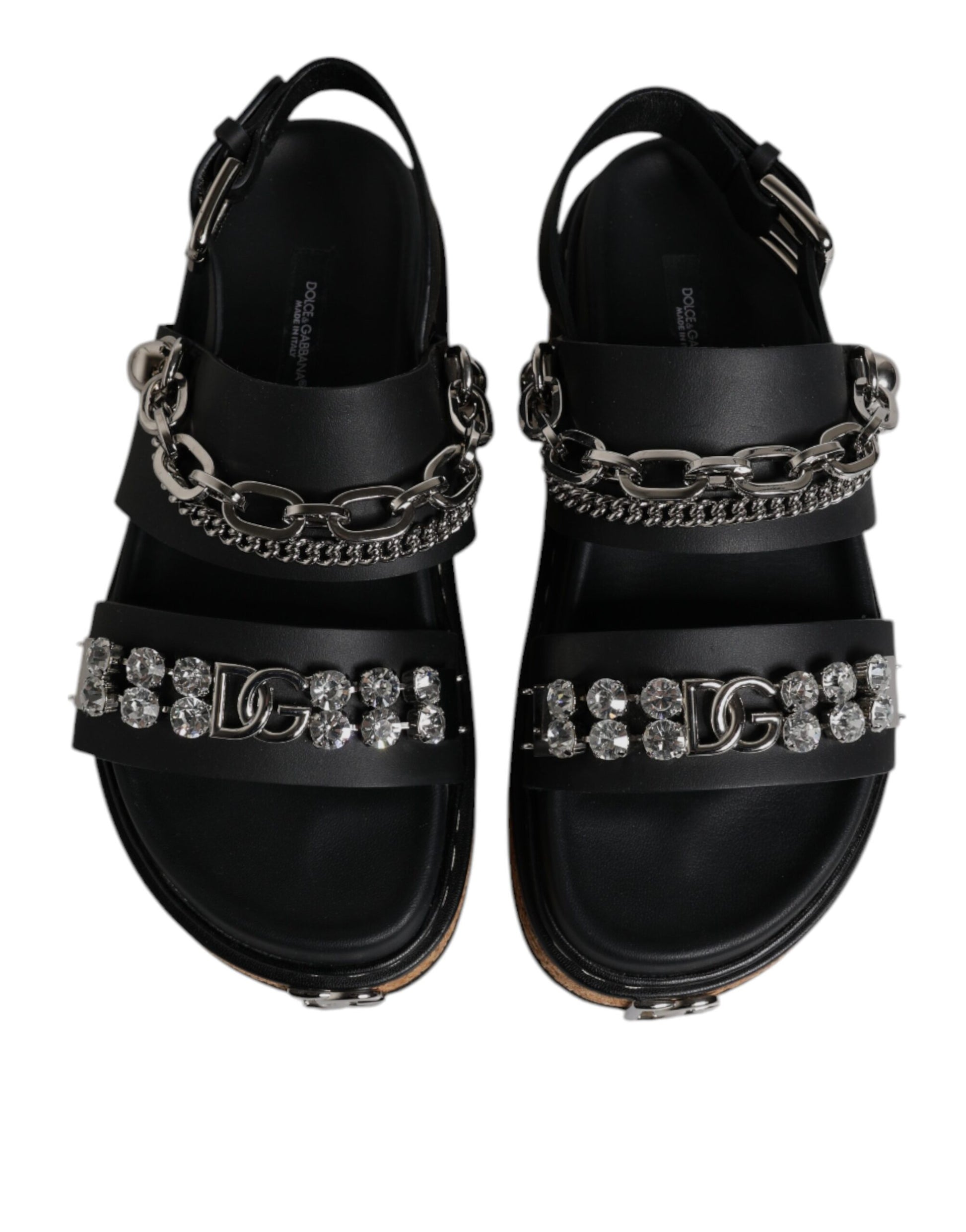Dolce & Gabbana Black Crystal Embellished Strap Sandal Shoes