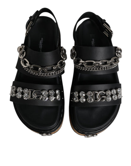 Dolce & Gabbana Black Crystal Embellished Strap Sandal Shoes
