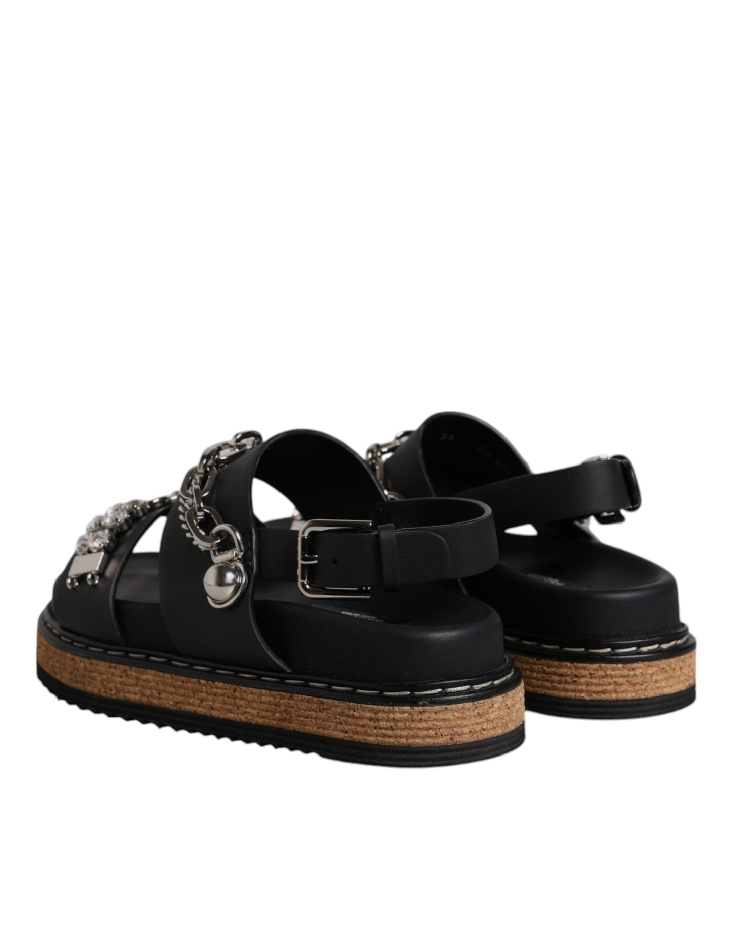 Dolce & Gabbana Black Crystal Embellished Strap Sandal Shoes