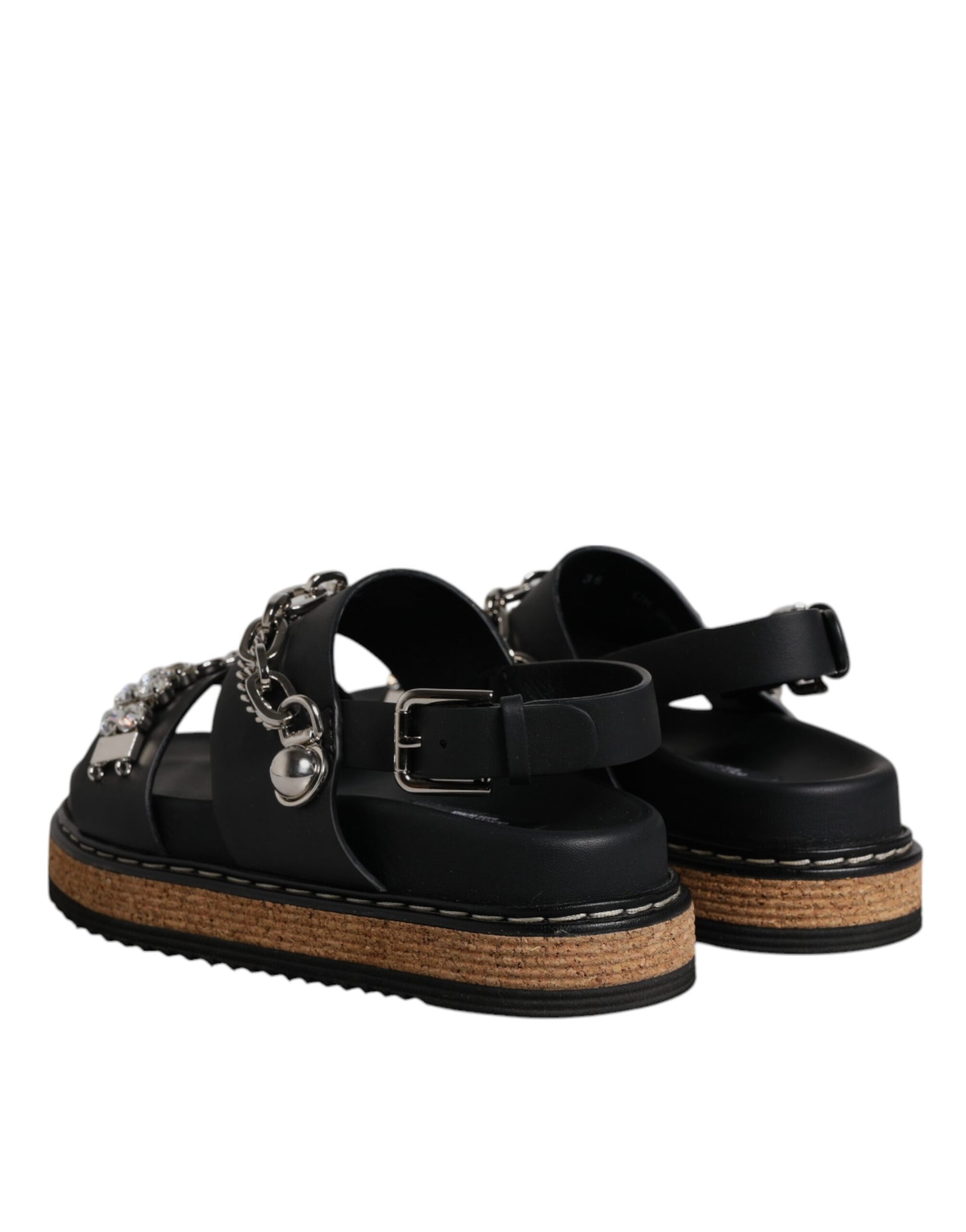 Dolce & Gabbana Black Crystal Embellished Strap Sandal Shoes