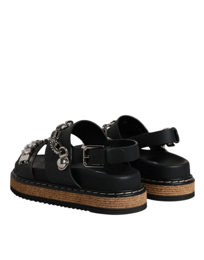 Dolce & Gabbana Black Crystal Embellished Strap Sandal Shoes