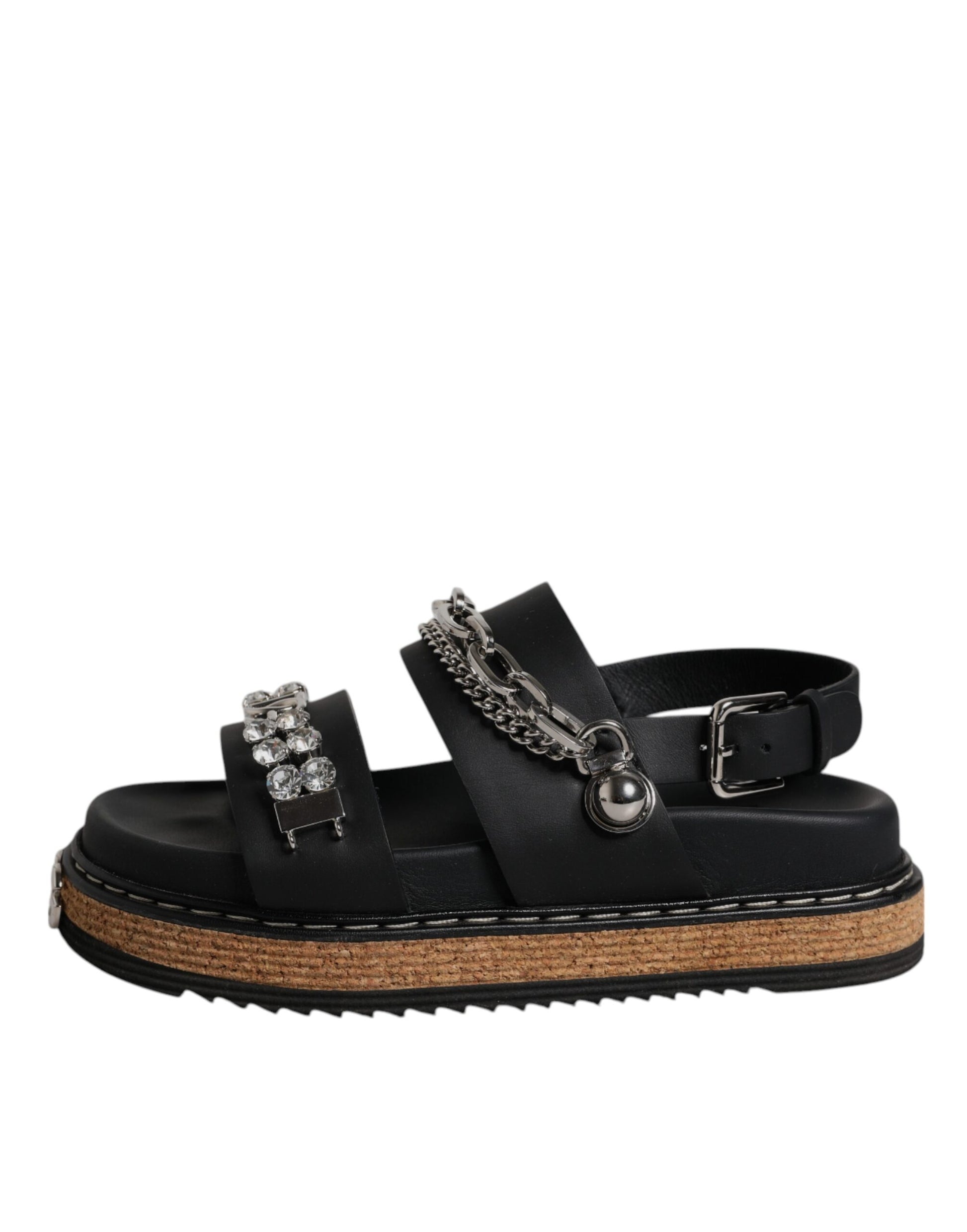 Dolce & Gabbana Black Crystal Embellished Strap Sandal Shoes