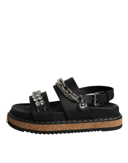 Dolce & Gabbana Black Crystal Embellished Strap Sandal Shoes