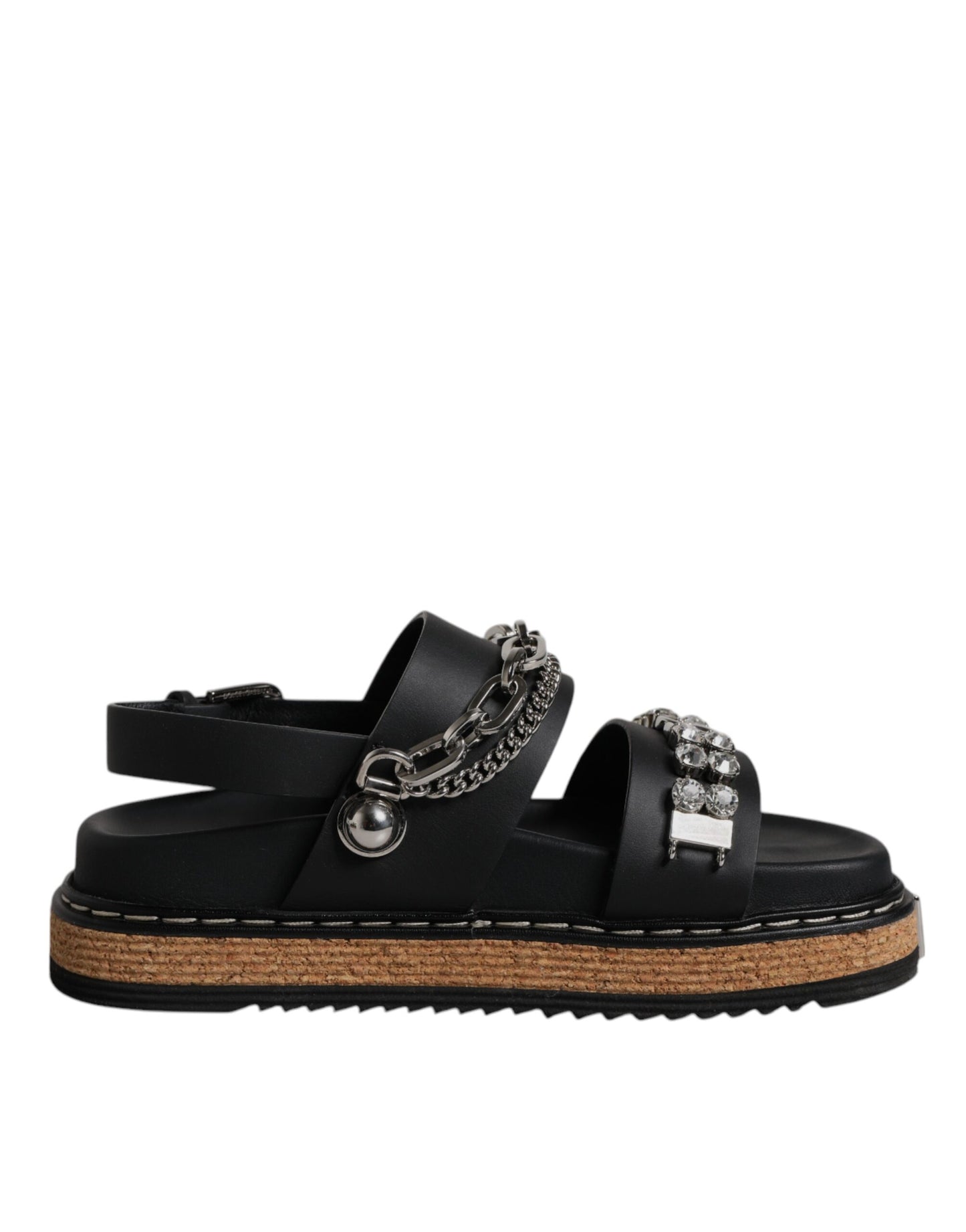 Dolce & Gabbana Black Crystal Embellished Strap Sandal Shoes