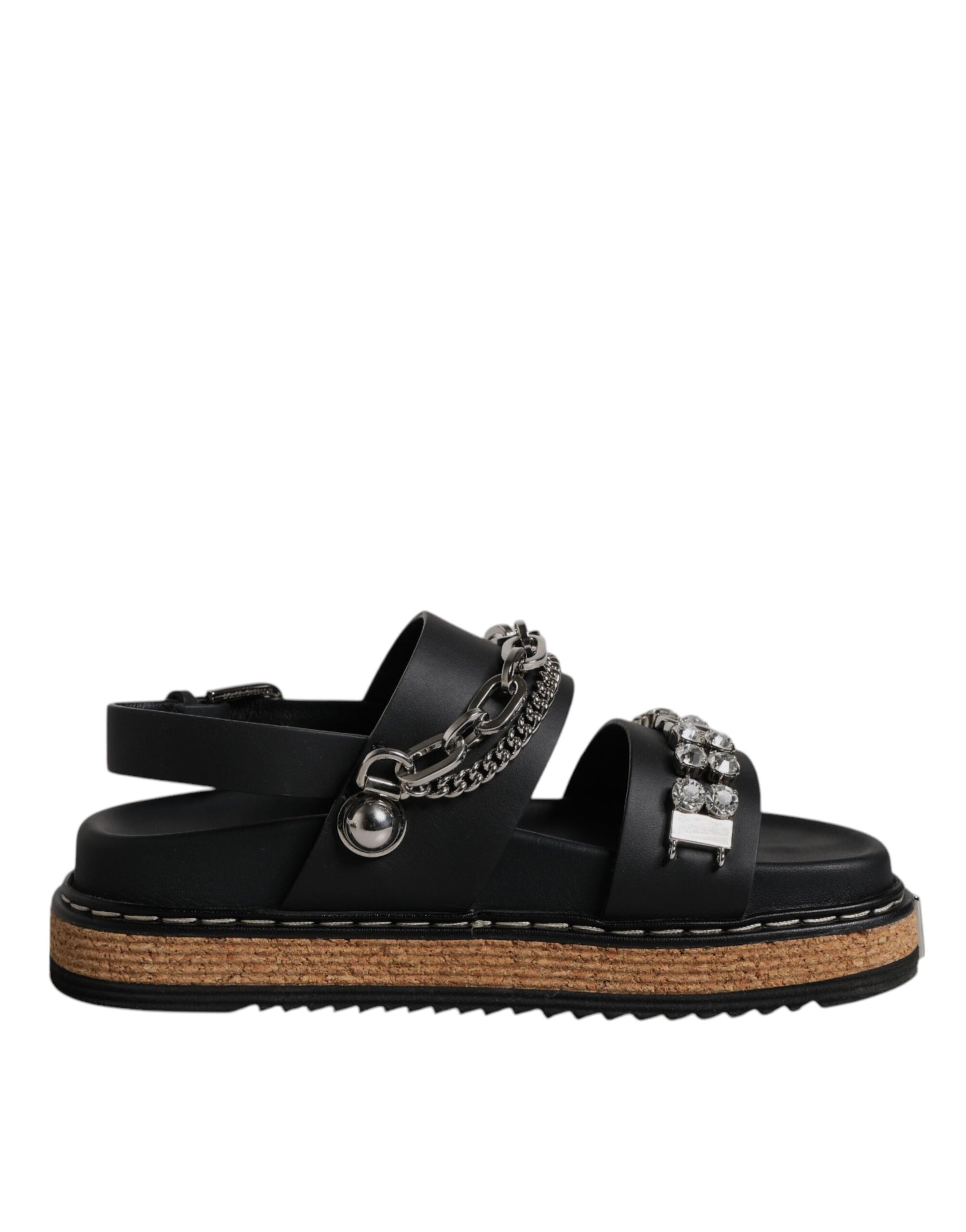 Dolce & Gabbana Black Crystal Embellished Strap Sandal Shoes