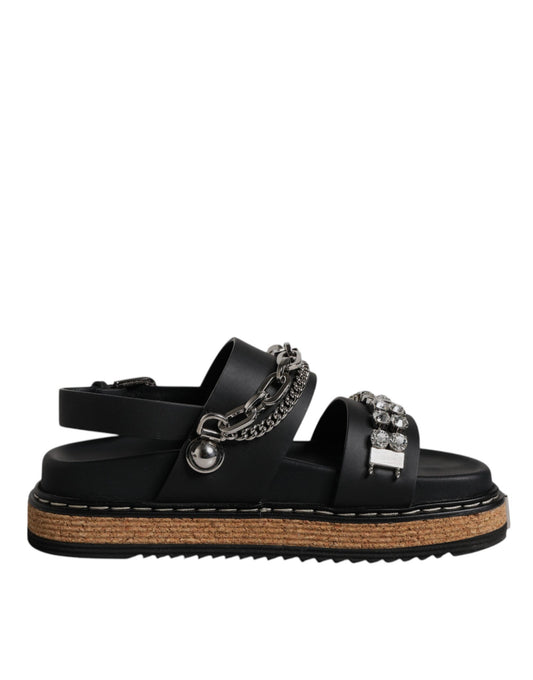 Dolce & Gabbana Black Crystal Embellished Strap Sandal Shoes