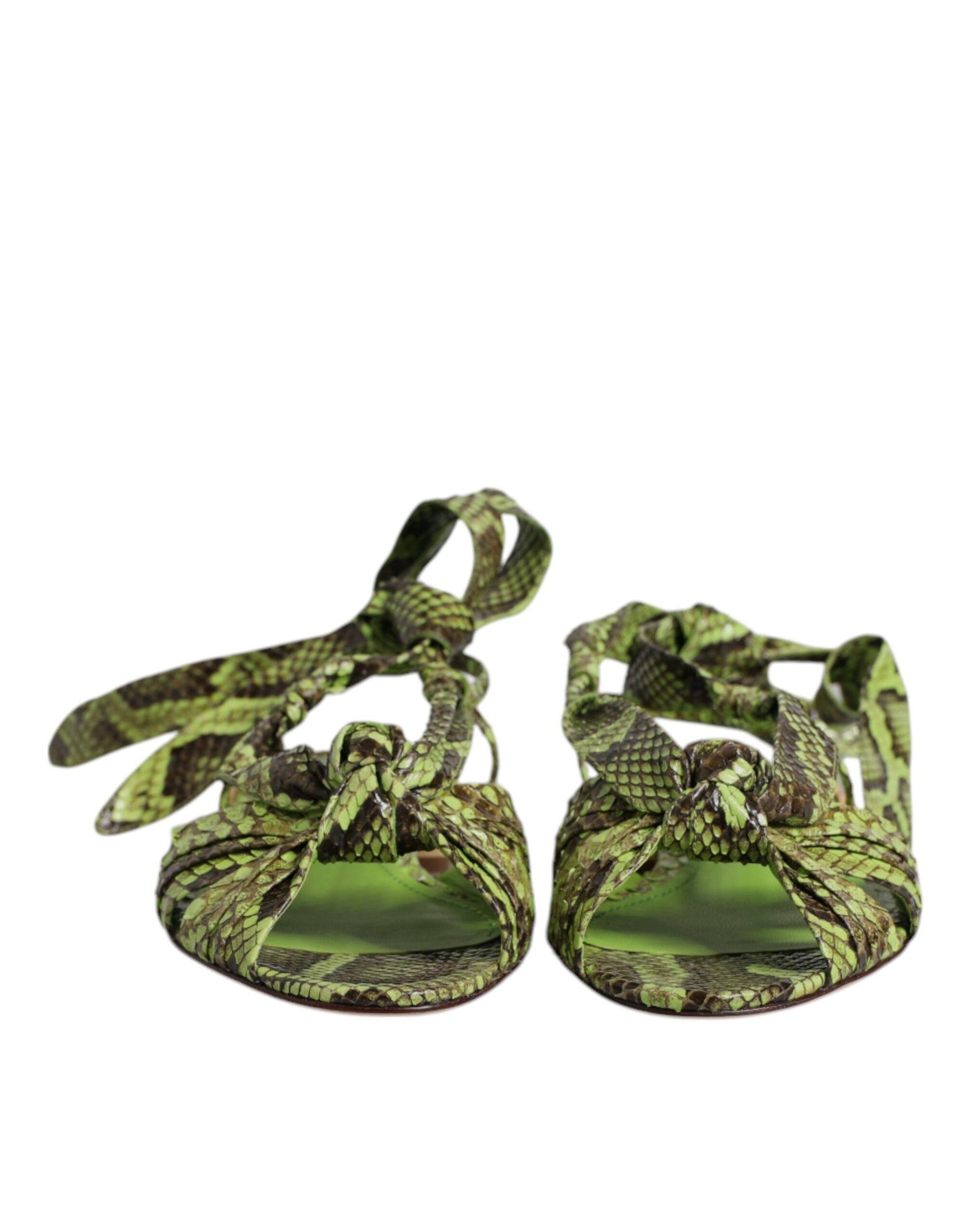 Dolce & Gabbana Green Animal Print Ankle Wrap Sandals