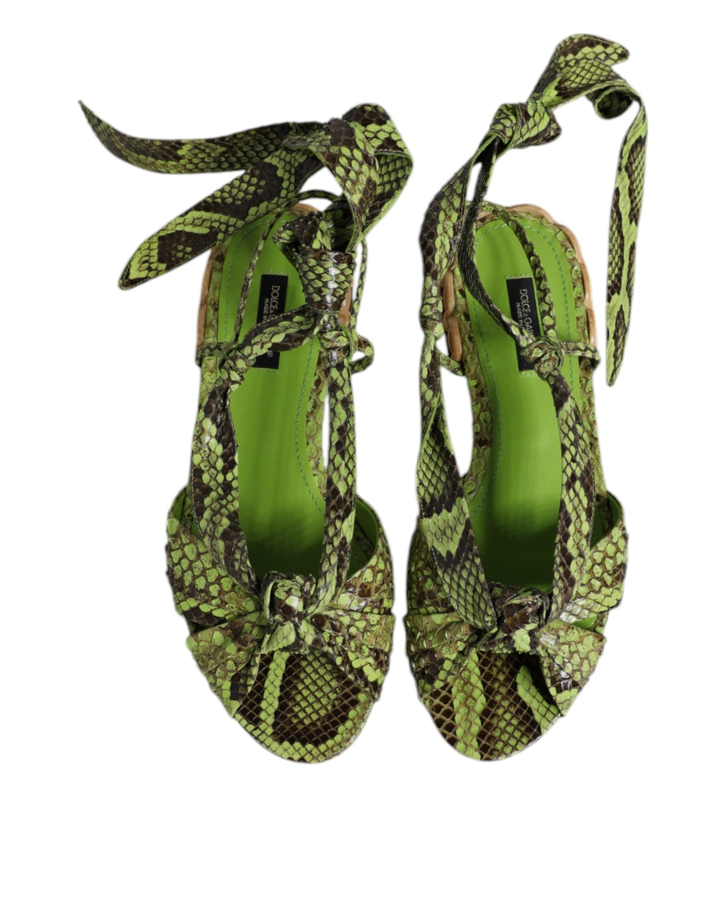 Dolce & Gabbana Green Animal Print Ankle Wrap Sandals