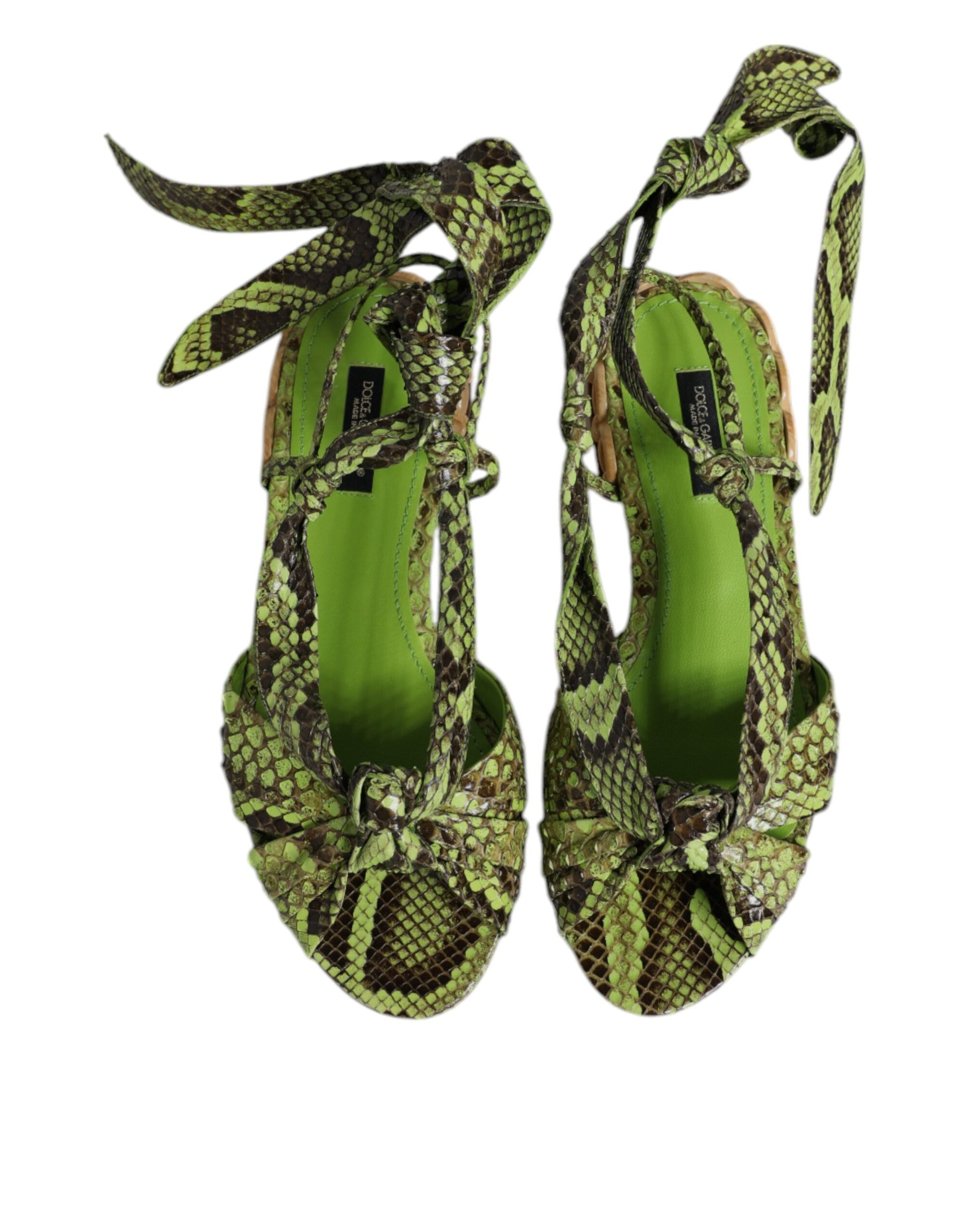 Dolce & Gabbana Green Animal Print Ankle Wrap Sandals
