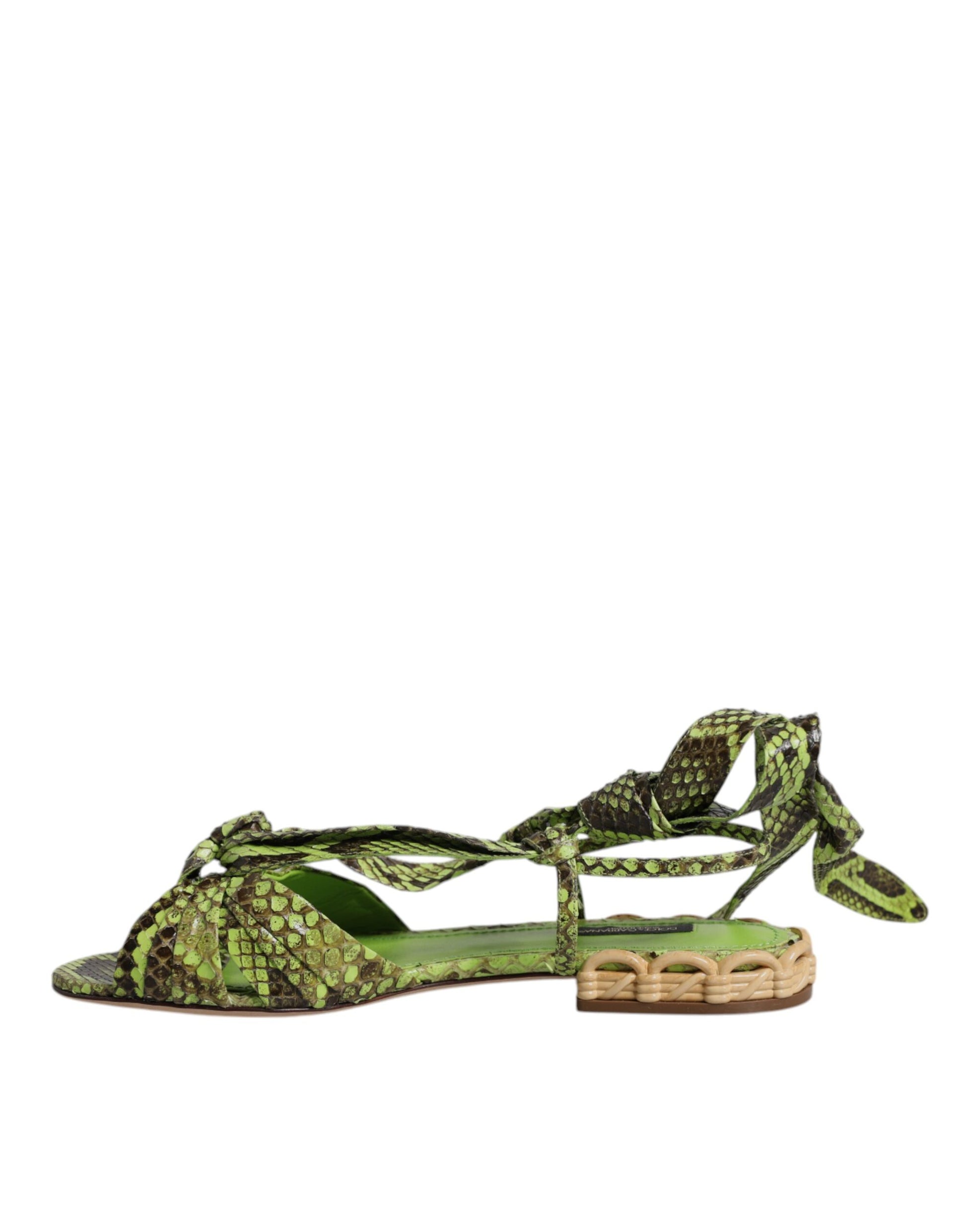 Dolce & Gabbana Green Animal Print Ankle Wrap Sandals