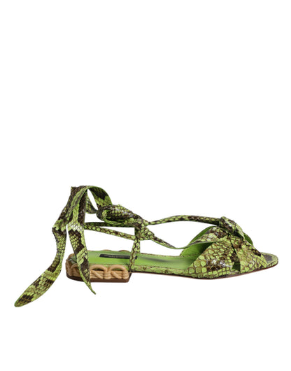 Dolce & Gabbana Green Animal Print Ankle Wrap Sandals