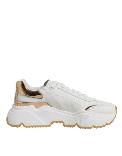 Dolce & Gabbana White & Gold Daymaster Low Top Sneakers for Women