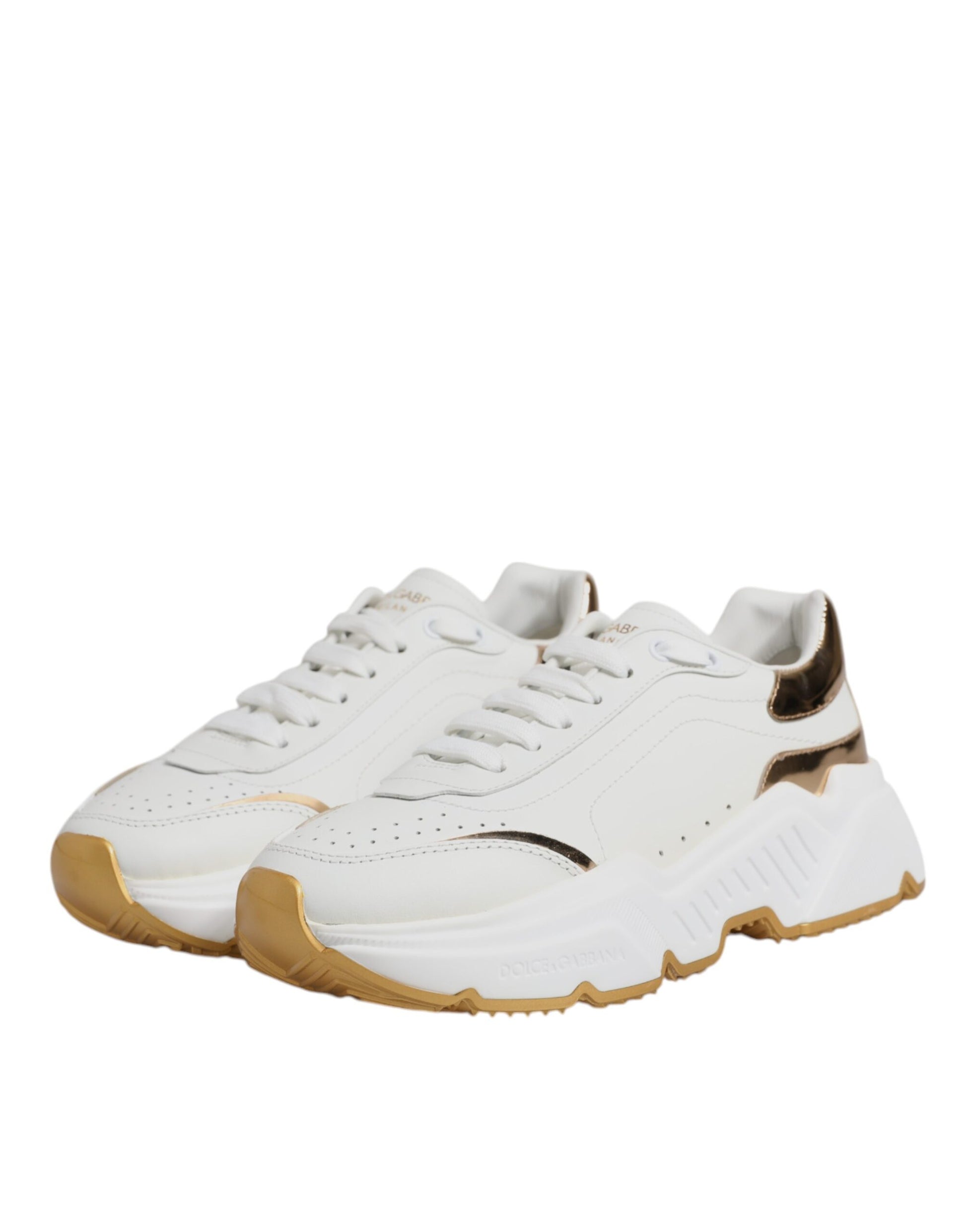 Dolce & Gabbana White & Gold Daymaster Low Top Sneakers for Women