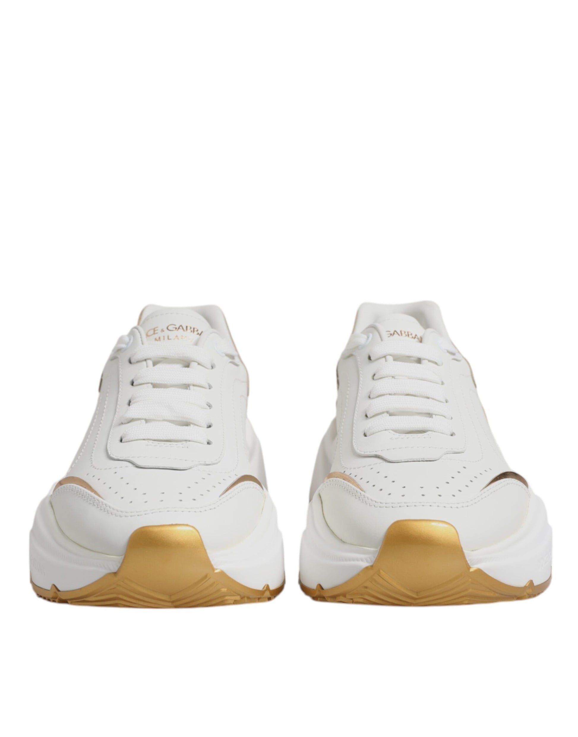 Dolce & Gabbana White & Gold Daymaster Low Top Sneakers for Women