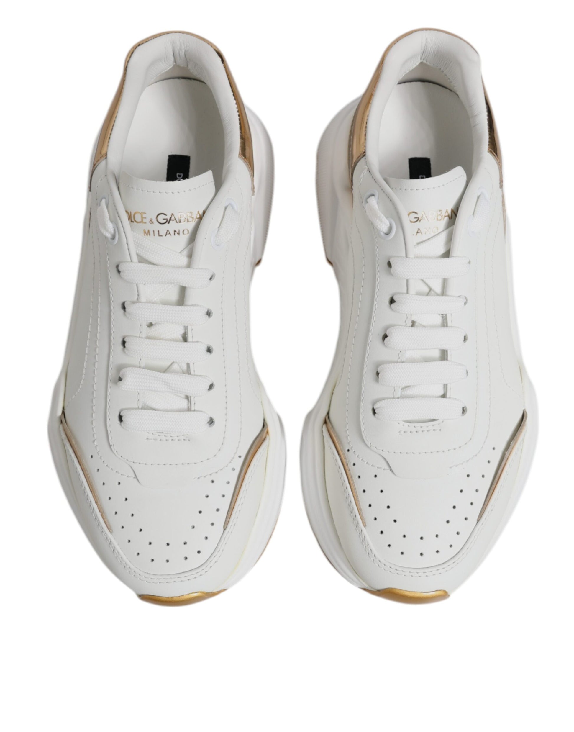 Dolce & Gabbana White & Gold Daymaster Low Top Sneakers for Women