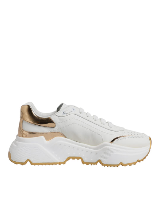 Dolce & Gabbana White & Gold Daymaster Low Top Sneakers for Women