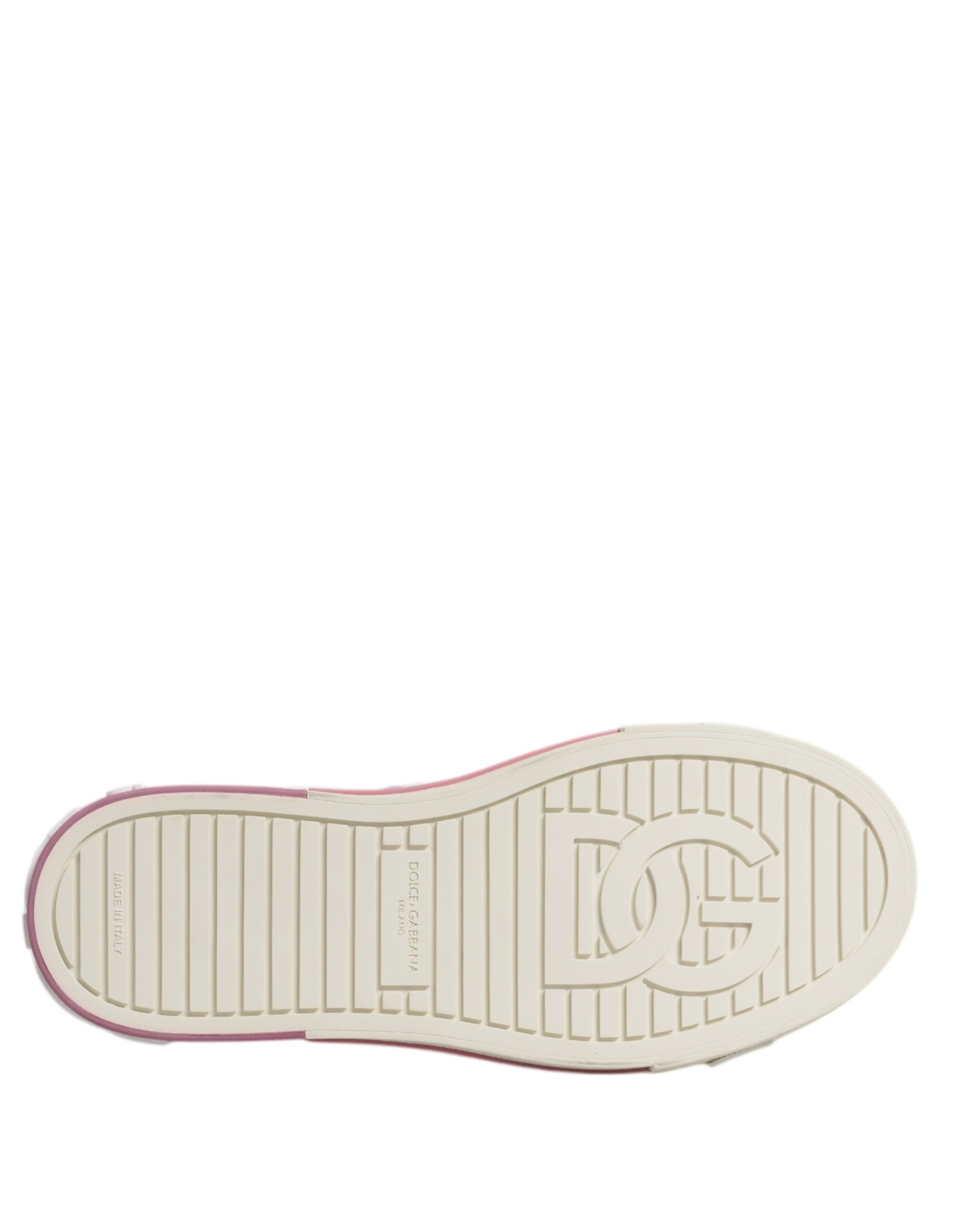 Dolce & Gabbana White & Pink Leather Low Top Sneakers for Women