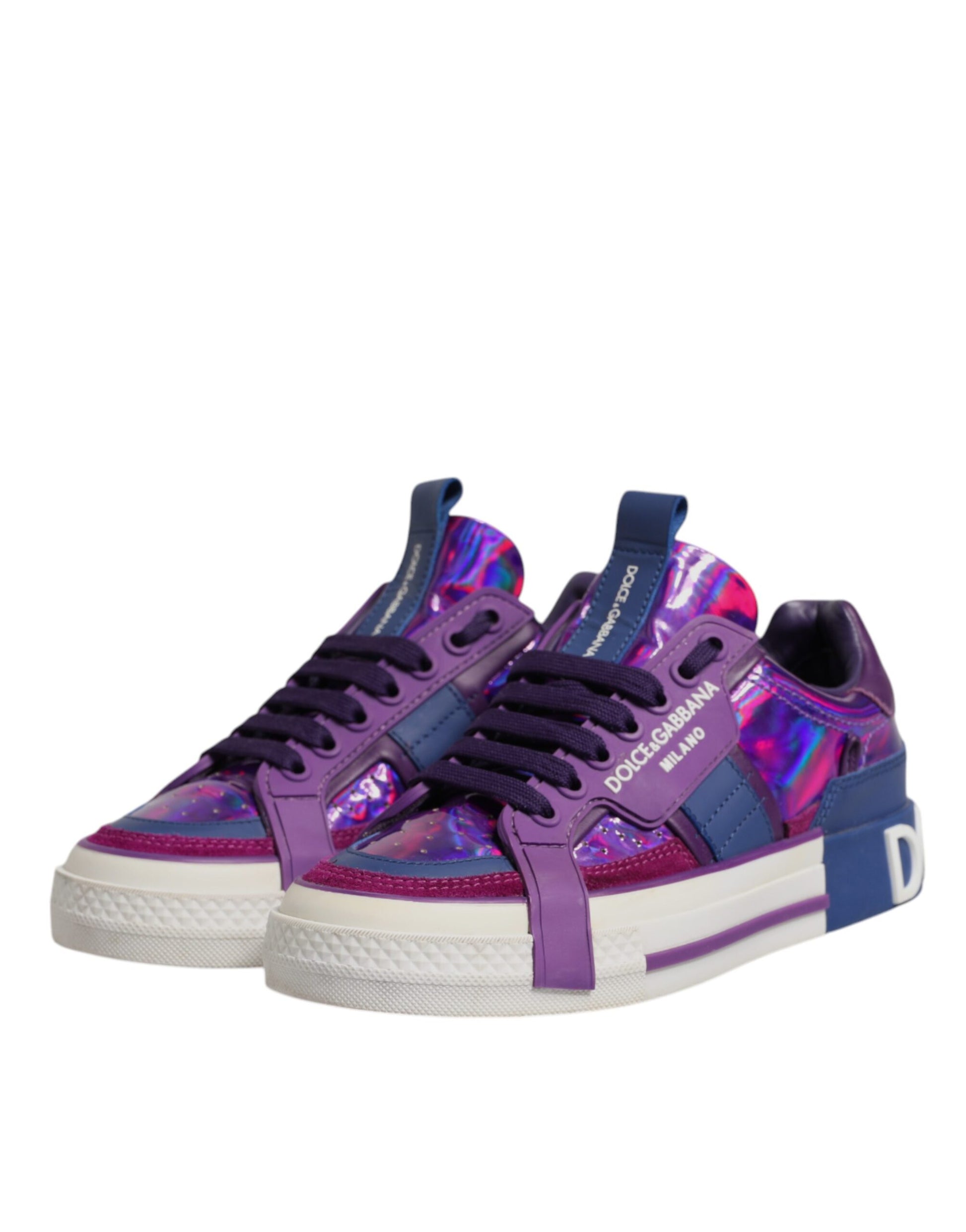Dolce & Gabbana Purple Leather DG Logo Low Top Sneakers for Women