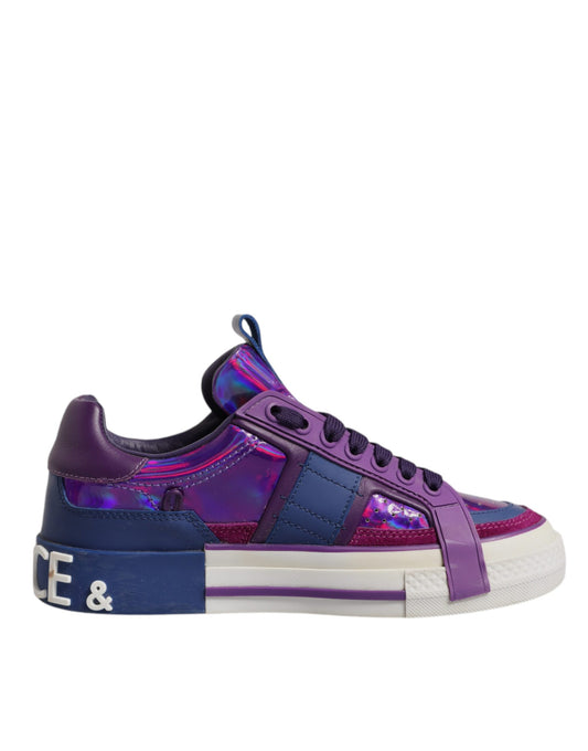 Dolce & Gabbana Purple Leather DG Logo Low Top Sneakers for Women