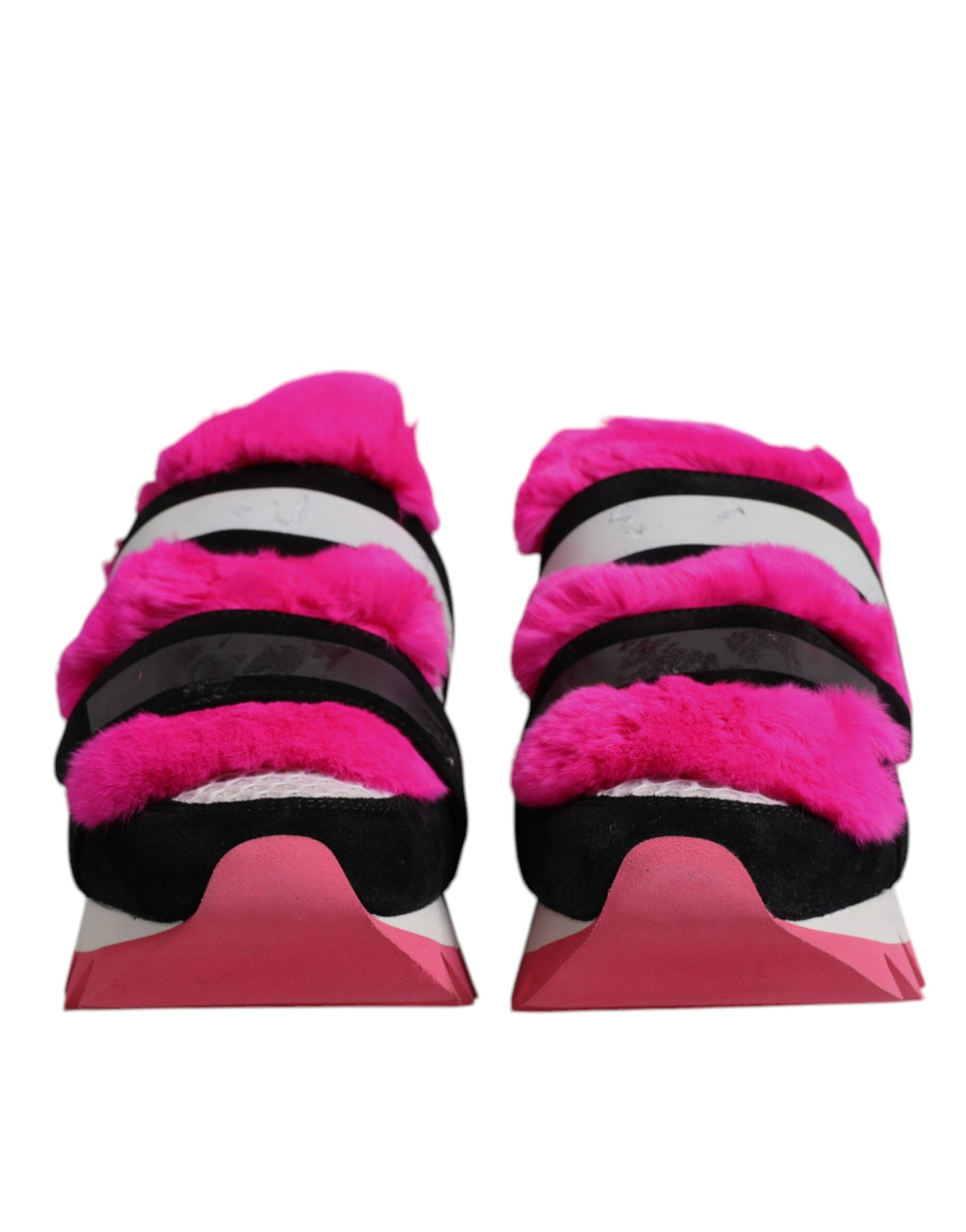 Dolce & Gabbana Black & Pink Fur Embellished Sneakers for Women
