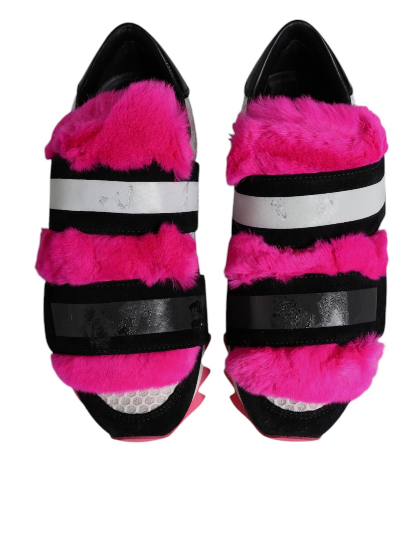 Dolce & Gabbana Black & Pink Fur Embellished Sneakers for Women