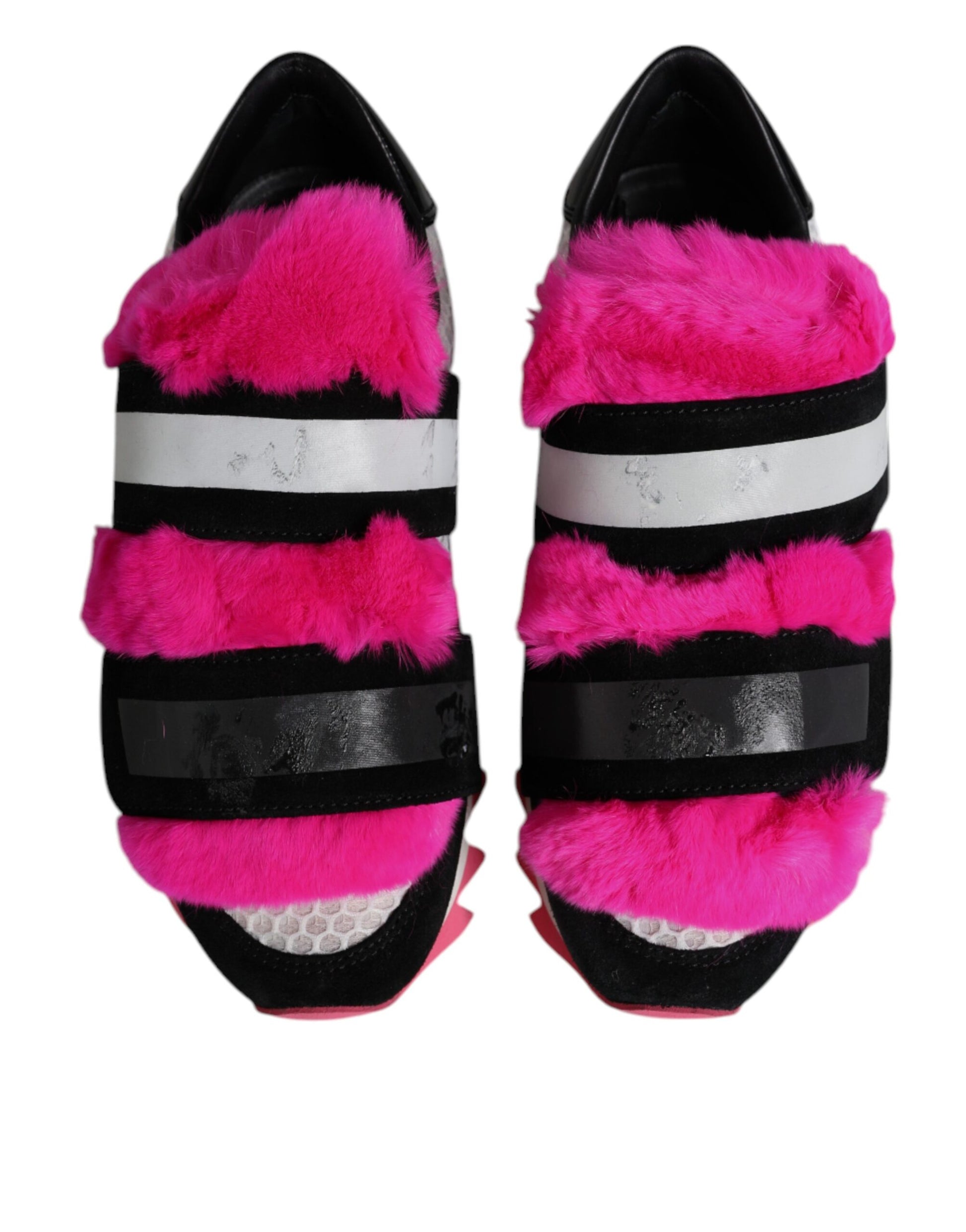 Dolce & Gabbana Black & Pink Fur Embellished Sneakers for Women