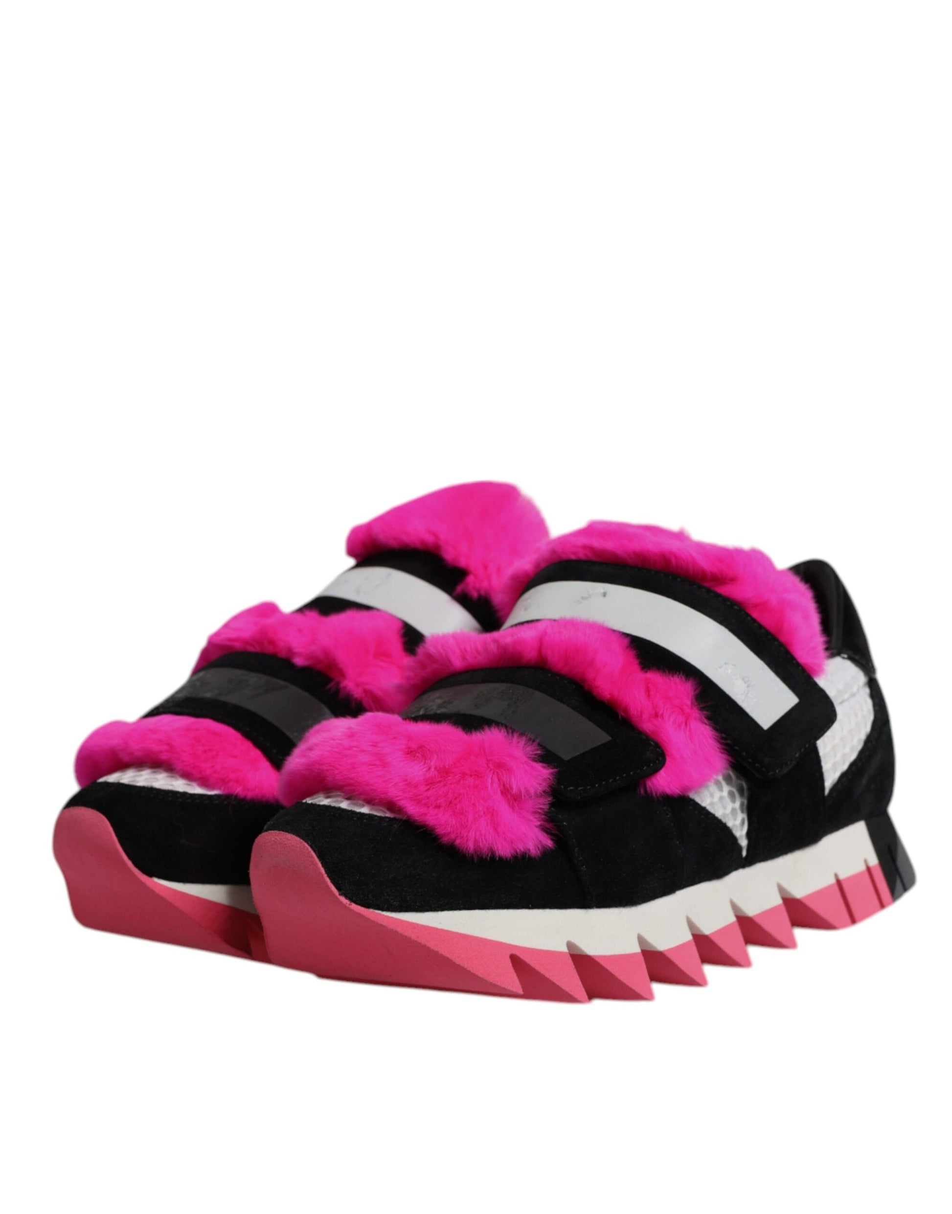 Dolce & Gabbana Black & Pink Fur Embellished Sneakers for Women