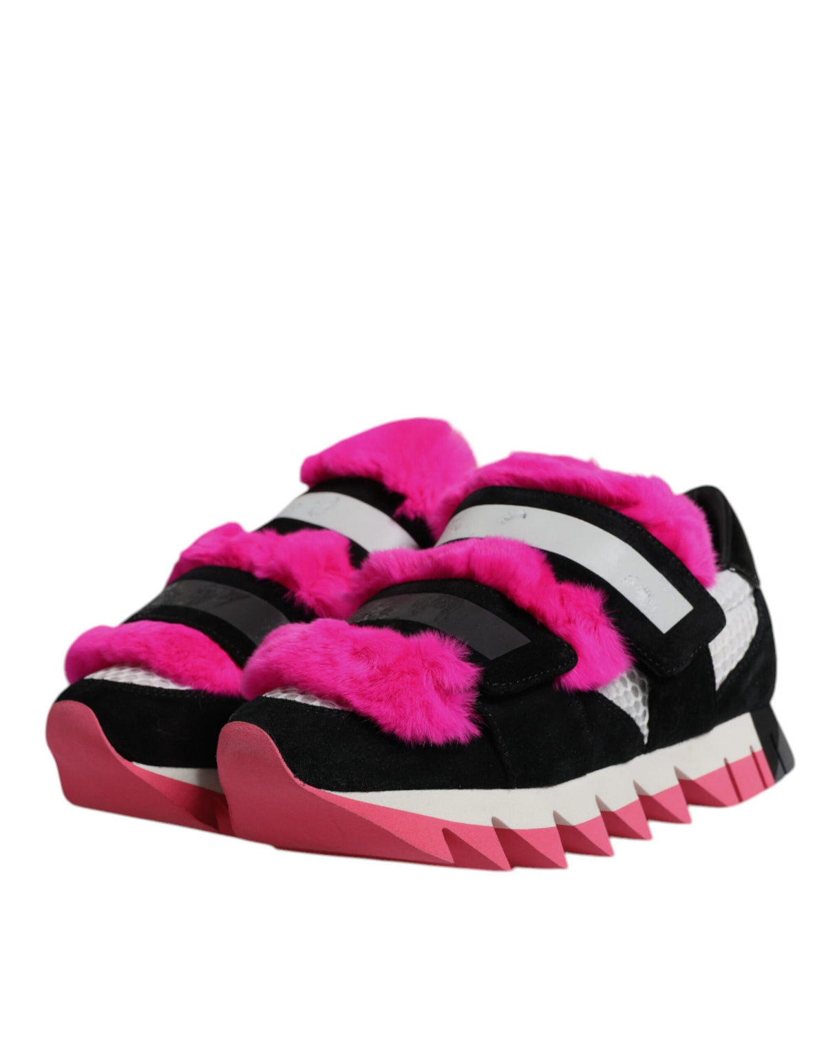 Dolce & Gabbana Black & Pink Fur Embellished Sneakers for Women