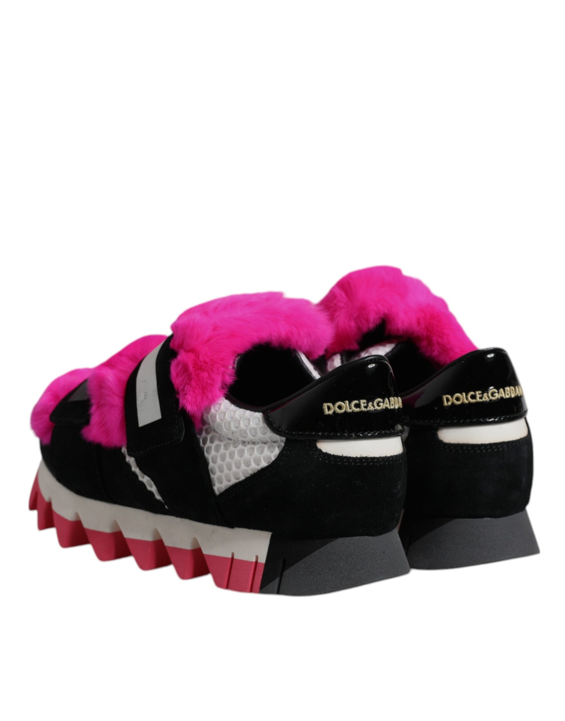 Dolce & Gabbana Black & Pink Fur Embellished Sneakers for Women