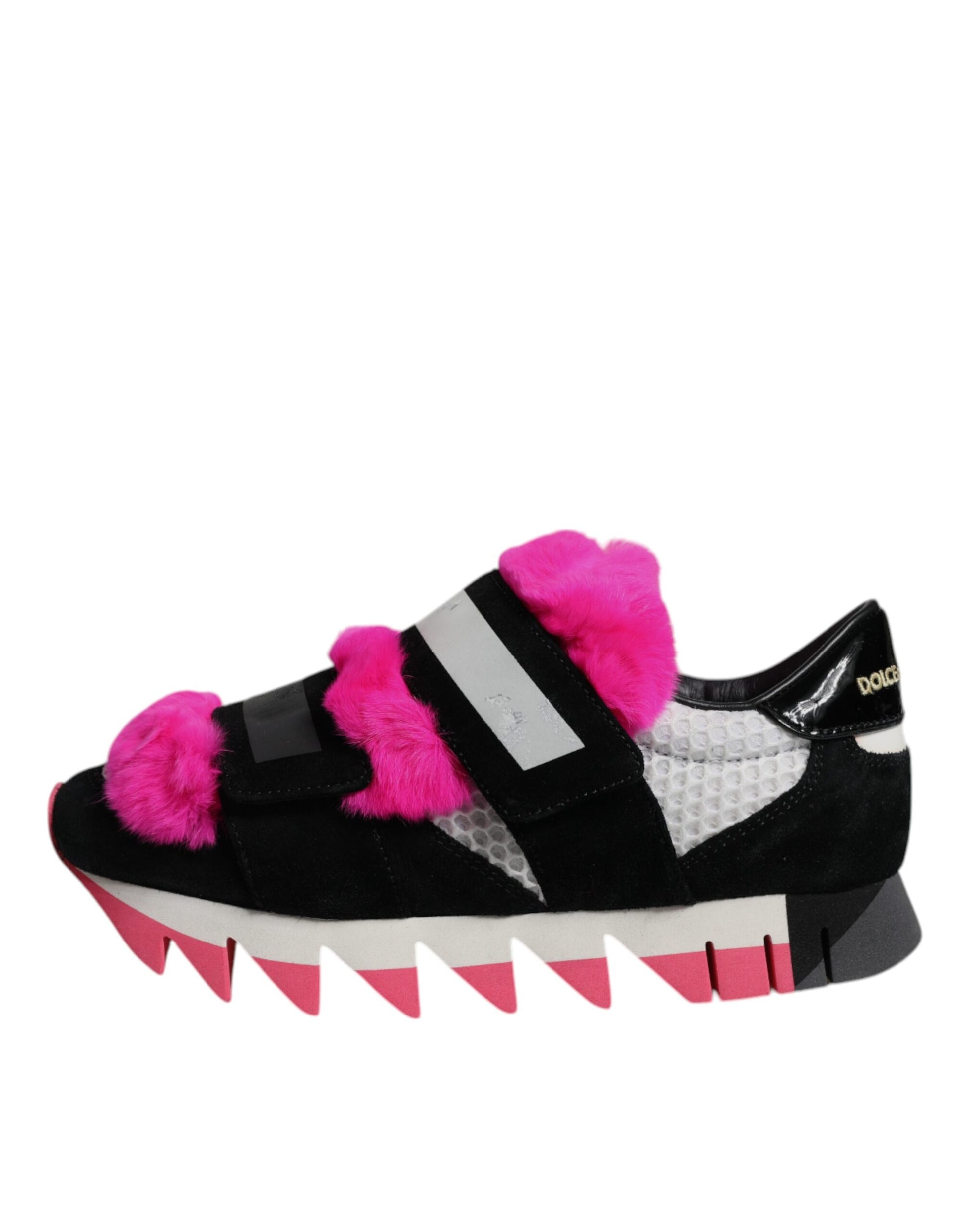 Dolce & Gabbana Black & Pink Fur Embellished Sneakers for Women
