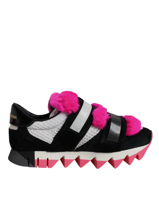 Dolce & Gabbana Black & Pink Fur Embellished Sneakers for Women