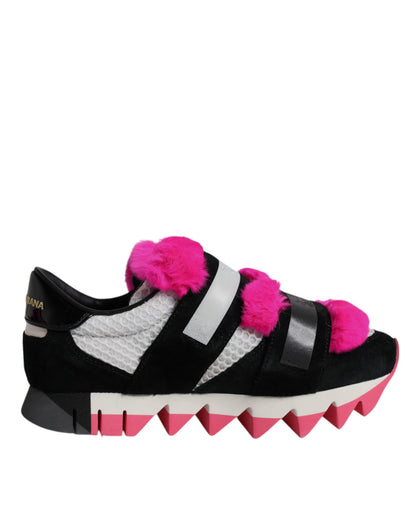 Dolce & Gabbana Black & Pink Fur Embellished Sneakers for Women
