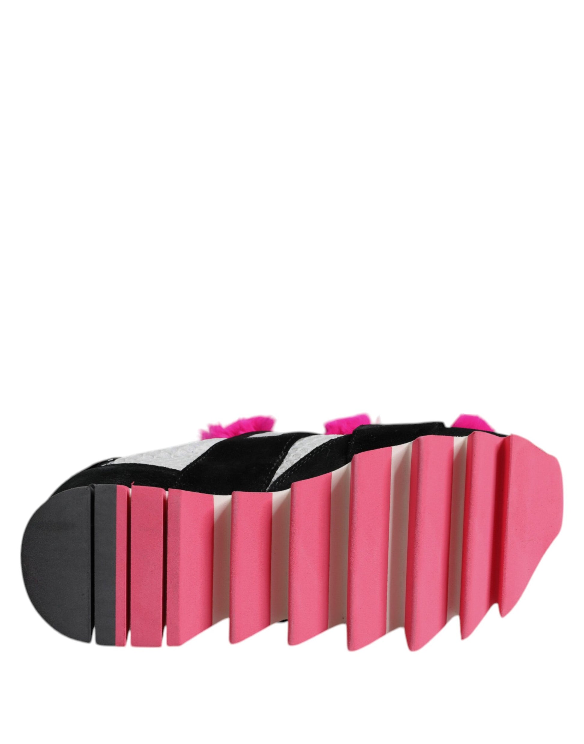 Dolce & Gabbana Black & Pink Fur Embellished Sneakers for Women