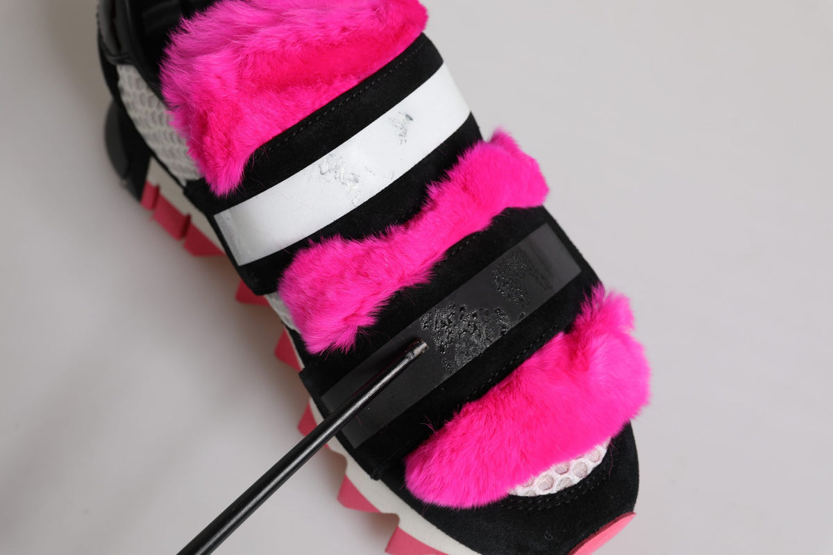 Dolce & Gabbana Black & Pink Fur Embellished Sneakers for Women