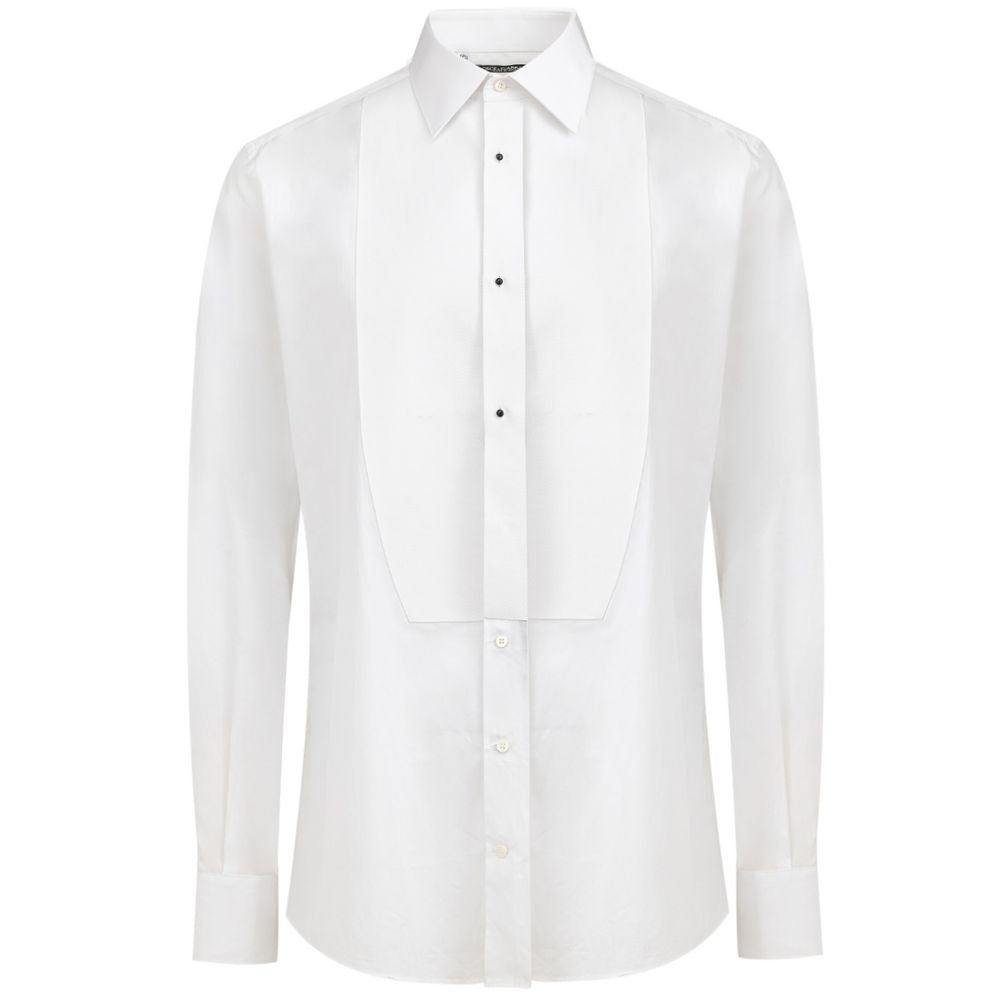 Dolce & Gabbana White Cotton Tuxedo Shirt