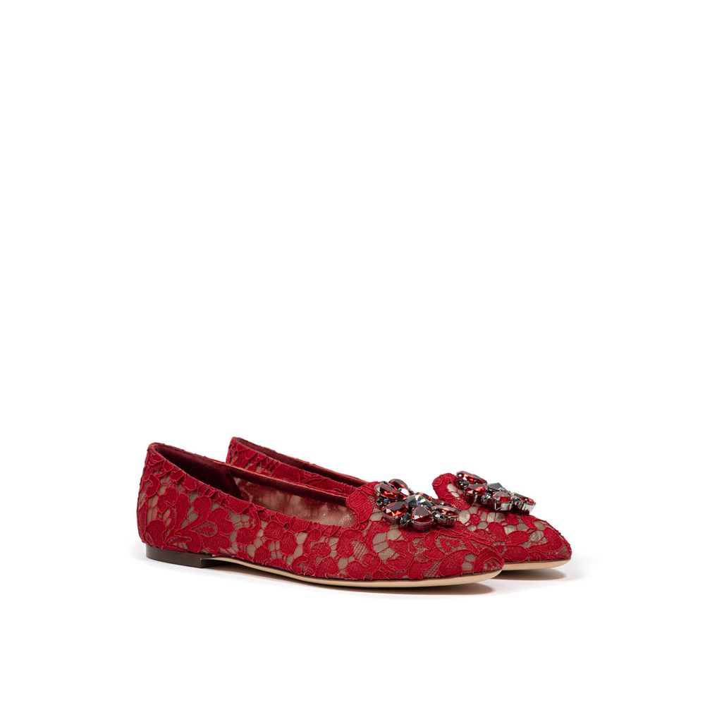 Dolce & Gabbana Red Viscose Ballet Flats - Vally Lace Elegance