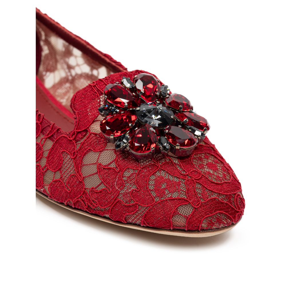 Dolce & Gabbana Red Viscose Ballet Flats - Vally Lace Elegance