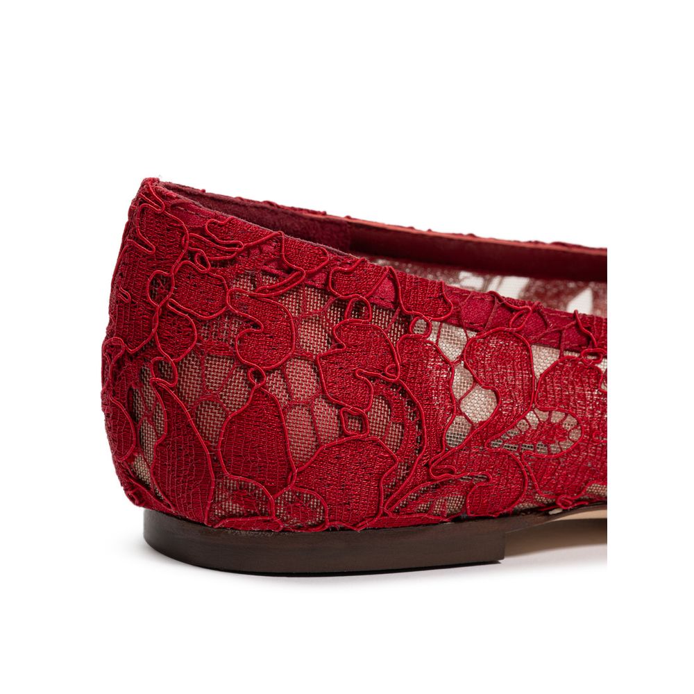 Dolce & Gabbana Red Viscose Ballet Flats - Vally Lace Elegance