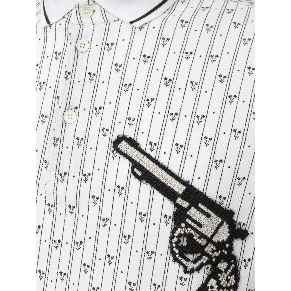 Dolce & Gabbana White Cotton Polo Shirt with Allover Print