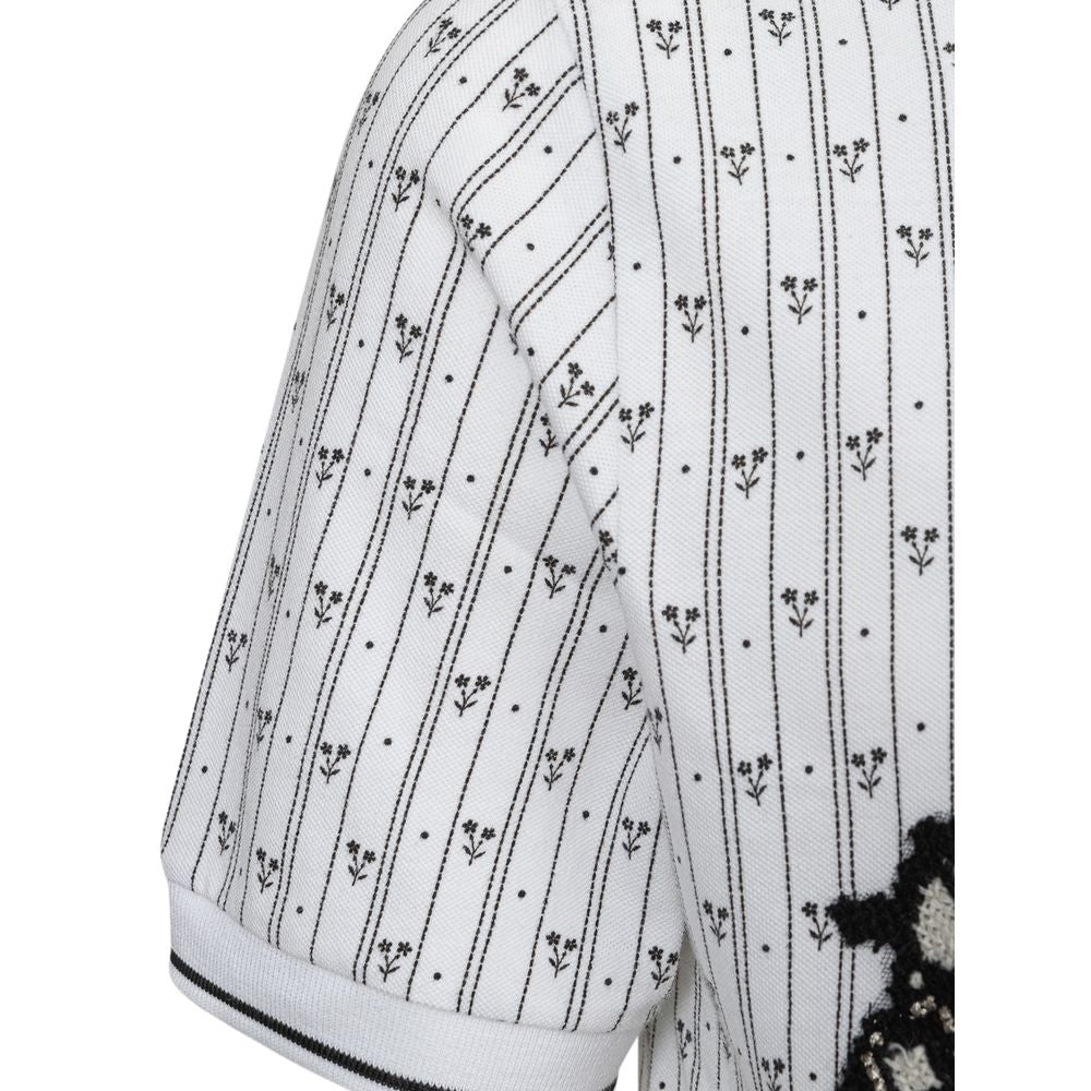 Dolce & Gabbana White Cotton Polo Shirt with Allover Print