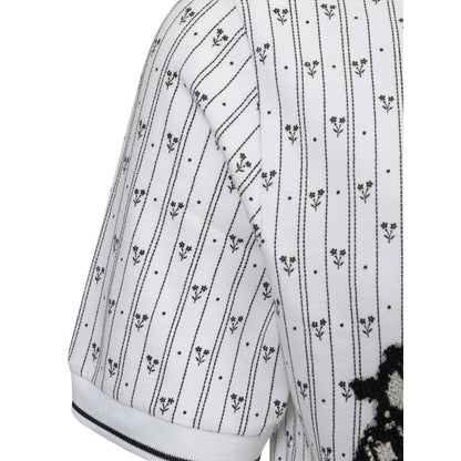 Dolce & Gabbana White Cotton Polo Shirt with Allover Print
