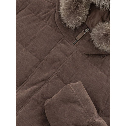 Herno Brown Cotton Hooded Jacket