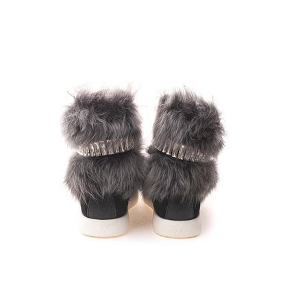 Giuseppe Zanotti Black Neoprene Chunky Sneakers with Fur and Crystals