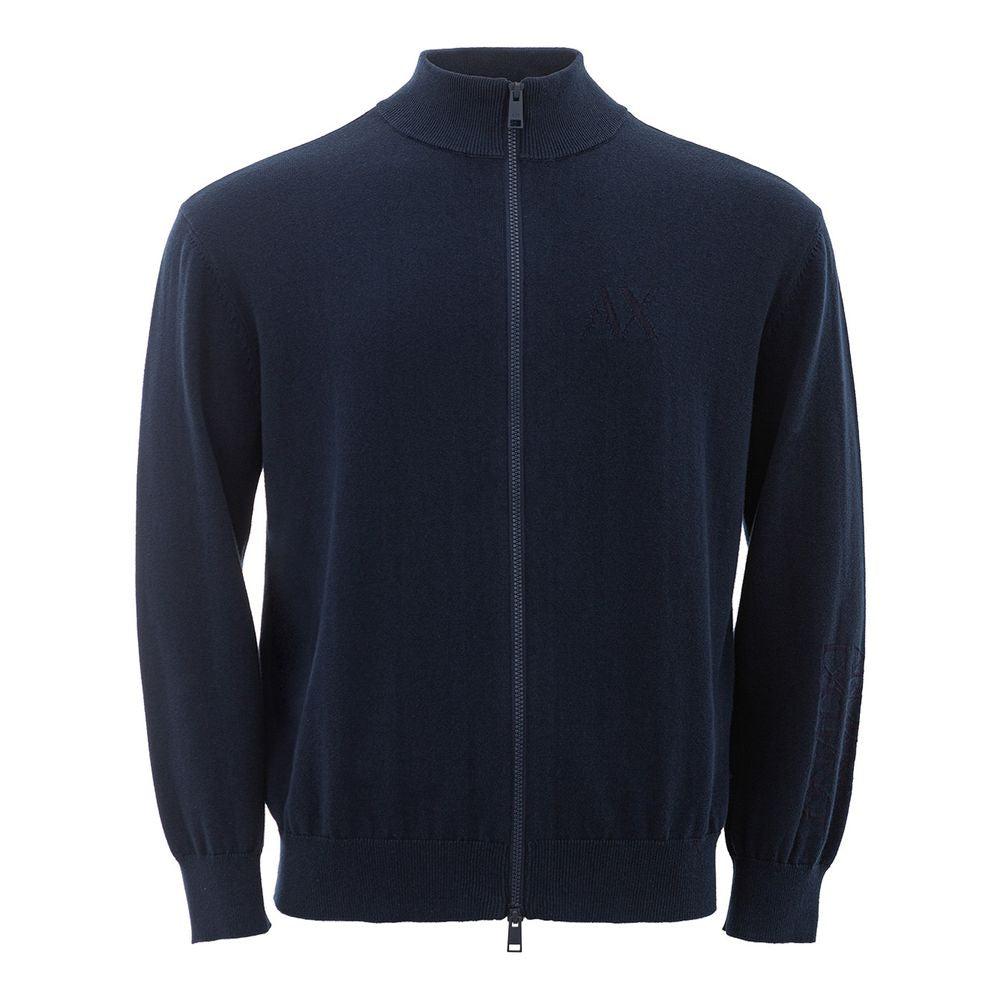 Armani Exchange Blue Cotton Zip-Up Sweater
