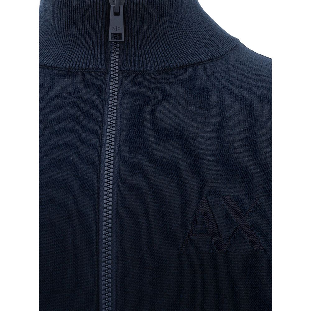 Armani Exchange Blue Cotton Zip-Up Sweater
